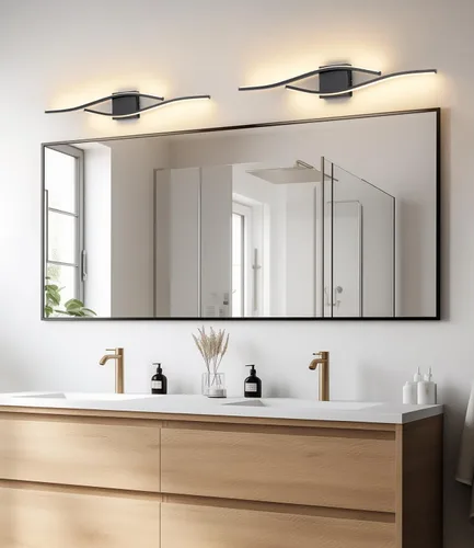 Miniatura 5 de Joossnwell Lámpara de tocador de baño, moderna lámpara de baño sobre espejo de 31.5 pulgadas, barra de luz negra regulable 5CCT, luces LED de Negro