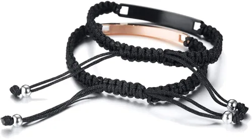 Miniatura 4 de XUANPAI Pulseras para parejas, personalizadas, hechas a mano, con cuerda trenzada, placa de identificación para mujeres y hombres, Metal, no conocido
