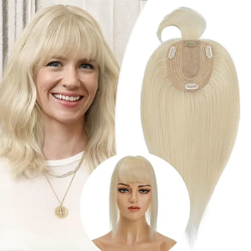 Miniatura 95 de Rich Choices Pelucas con topper de cabello para mujeres, cabello humano real 100% Remy, sin flequillo, para mujeres con adelgazamiento en la parte