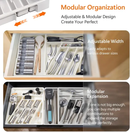 Miniatura 3 de Li&Zhao - Organizador de cubiertos – Organizador de cajones de cocina expandible, organizador de cajones de cubiertos, organizador de cubiertos