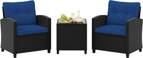 Miniatura 26 de Tangkula Juego de muebles de patio de 3 piezas, mimbre de ratán PE, juego de sofá de 3 piezas para exteriores con cojín lavable y superficie de mesa