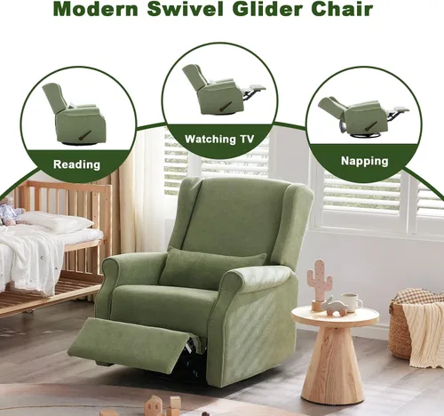 Miniatura 4 de Eiayeebil Silla reclinable giratoria para guardería, mecedora con reposapiés, silla reclinable mecedora para guardería, sillón reclinable para sala
