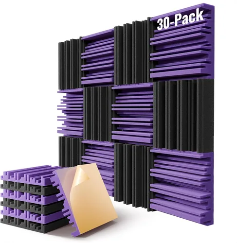 Miniatura 22 de Paquete de 12 paneles de pared insonorizados, paneles de espuma acústica de 12" x 12" x 2" para paredes, panel insonorizante autoadhesivo, paneles