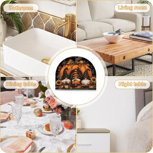 Miniatura 8 de Servilletero de otoño de gnomo negro para mesa, dispensadores de pañuelos acrílicos, servilleteros de cóctel para bodas, fiestas, eventos
