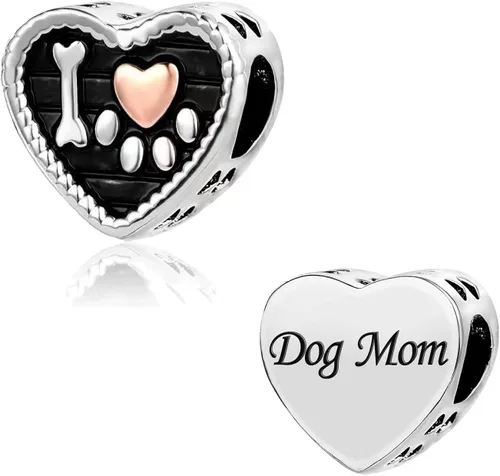 KunBead Venta Perro Pata Plata Corazón Mamá Niña Graduación Barato Madre Hijo Nuevo Charm De Grano Para Pulsera Collar, Metal, Cobre