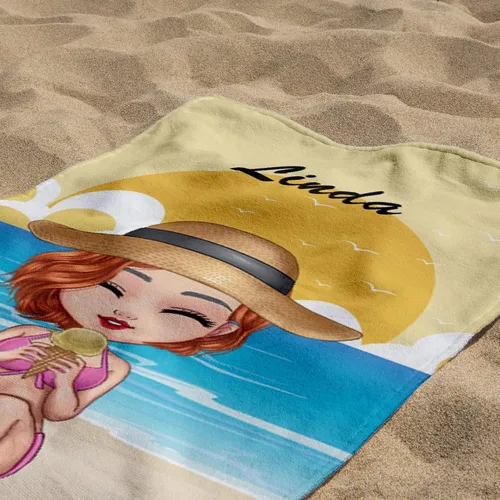Miniatura 3 de Toalla de playa personalizada Chibi Bestie, hawaiana en la playa, piscina, fiesta para niños pequeños, niñas, regalos, mejores amigas, toalla