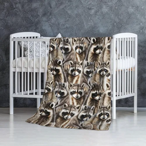Miniatura 5 de Manta de franela de 40 x 30 pulgadas con temática de mapaches, manta suave para siesta en el hogar, oficina, para niños, niñas, mujeres, amantes