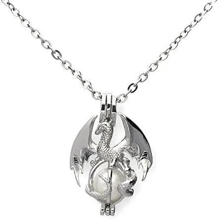 Miniatura 4 de Pearlina Juego de joyas de collar de perlas reales de dragón plateado Haz un deseo de éxito, amor, salud, riqueza Perla cultivada en agua fresca