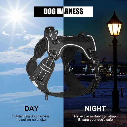 Miniatura 4 de Arnés táctico para perro sin tirones, arnés militar reflectante para perro, chaleco táctico para perro con asa molle y resistente, clip de correa