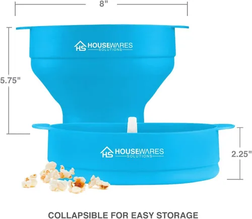 Miniatura 7 de BRENSTEN - Tazón plegable de silicona para palomitas de maíz con aire caliente para microondas con tapa y asas - Aqua Aguamarina