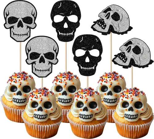 Miniatura 31 de Rsstarxi Paquete de 36 adornos para cupcakes de Halloween, murciélagos con purpurina, palitos de calabaza y calabazas, sombrero de bruja