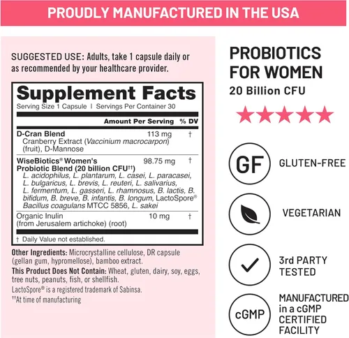 Miniatura 9 de NatureWise Probióticos para el cuidado de la mujer: 8 cepas, 6 mil millones de UFC con arándanos y manosa Cepas y probióticos más diversos por
