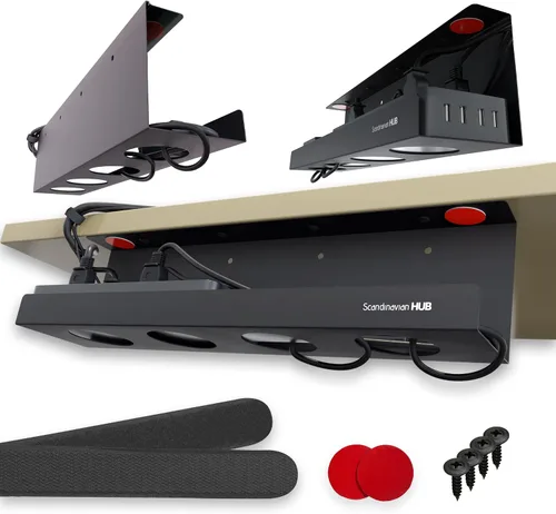Bandeja de organización de cables para debajo del escritorio, organizador sin taladros para escritorio de cristal. Estante perfecto para organizar