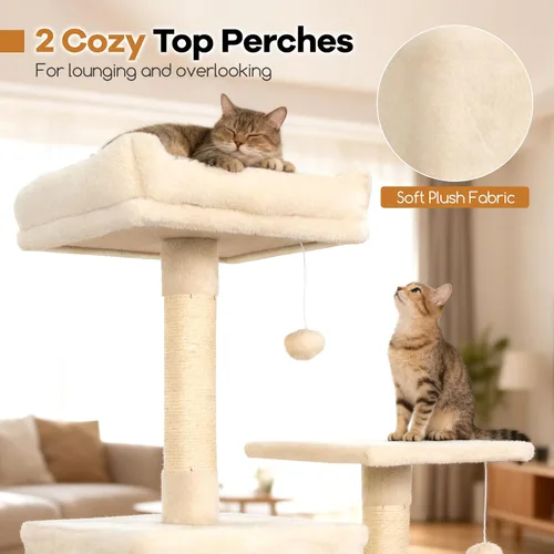 Miniatura 4 de DORTALA Árbol moderno para gatos de 75 pulgadas de alto, torre para gatos de varios niveles con condominios grandes, postes rascadores de sisal