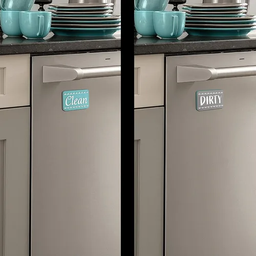 Miniatura 3 de Letrero de imán para lavavajillas de color plateado aguamarina Clean Dirty, indicador de lavavajillas de doble cara, imán universal fuerte sin