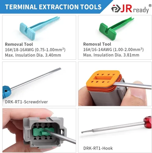 Miniatura 6 de JRready ST6308 Kit de conectores Deutsch, conector DT impermeable de 2 3 4 6 8 12 pines, tamaño 16 contactos sólidos, crimpadora DT2 equivalente a