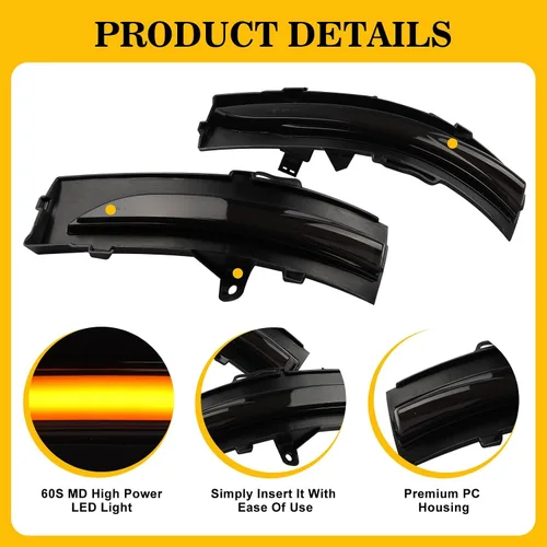 Miniatura 2 de [2 piezas] Luces de señal de giro secuenciales de espejo lateral para Ford Edge 2015 2016 2017 2018 lente ahumada ensamblada FT4B13B382AA