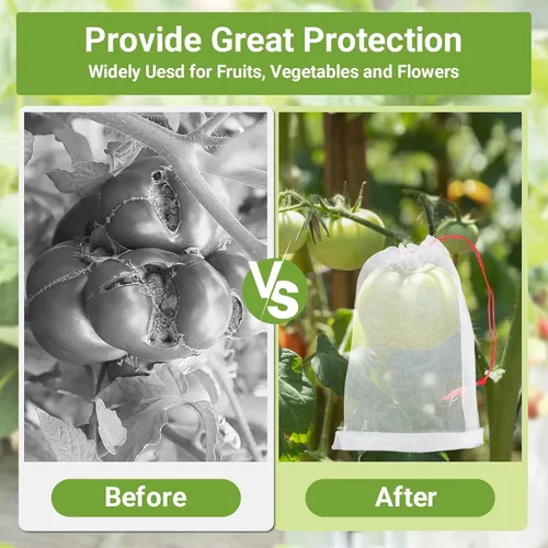 Miniatura 2 de Bolsas de cobertura de frutas contra pájaros, 25 bolsas de malla de protección de frutas de 4 x 6 pulgadas con cuerda, red para árboles frutales