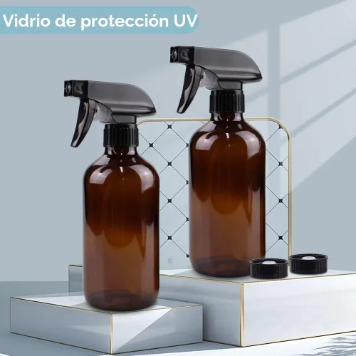 Miniatura 4 de Bontip - Botella de vidrio con atomizador, juego de botellas de vidrio con atomizador y accesorios para limpiadores de ventanas no tóxicos, Ámbar