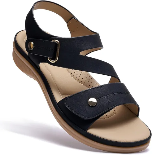Miniatura 10 de Littleplum - Sandalias para mujer con soporte de arco - Sandalias planas cómodas para mujer, zapatos ortopédicos ajustables transpirables