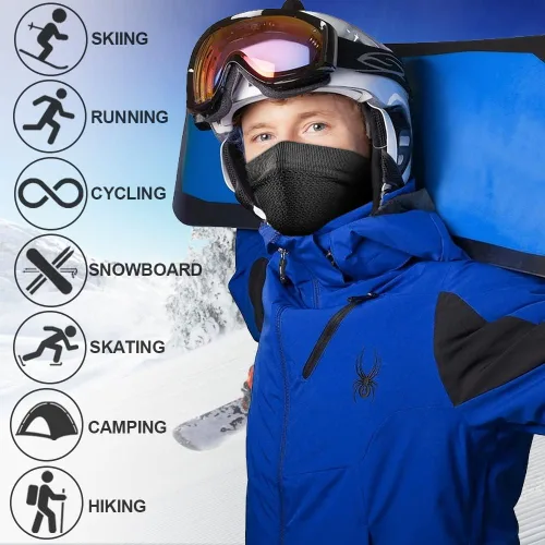 Miniatura 3 de WTACTFUL Calentador de Cuello de Invierno Polaina a Prueba de Viento Máscara Facial Pasamontañas Bandana para Esquí Snowboard Todo negro