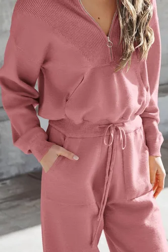 Miniatura 27 de PRETTYGARDEN Conjunto de suéter de 2 piezas para mujer, sudadera con cremallera, pantalones deportivos, ropa casual