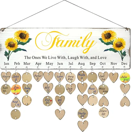 Regalos de cumpleaños de Navidad para mamá de parte de hija e hijo, tablero de calendario de recordatorio de cumpleaños familiar de madera, placa de