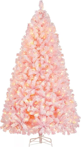 Miniatura 23 de Yaheetech Árbol de Navidad artificial preiluminado de 4.5 pies con luces incandescentes de color blanco cálido, árbol de Navidad con 340 puntas