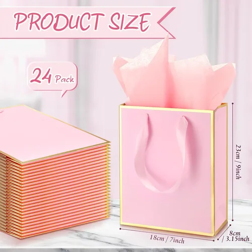 Miniatura 2 de Yeaqee Paquete de 24 bolsas de regalo de papel metálico con asa y papel de seda 9 x 7 x 3.1 pulgadas, papel de aluminio dorado, bolsas de regalo