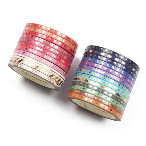 Miniatura 6 de Yubbaex - Juego de 24 rollos de cinta Washi delgada con impresión de lámina dorada, cintas decorativas para manualidades, diarios, planificadores