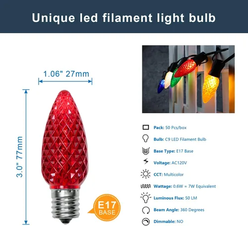 Miniatura 2 de Paquete de 50 bombillas LED multicolor C9 de repuesto, bombillas LED C9 de plástico inastillables e impermeables para tiras de luces al aire libre