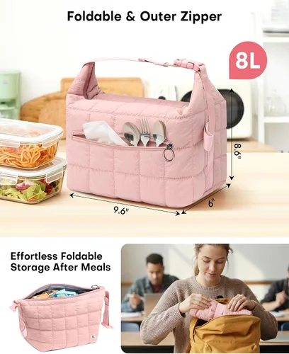 Miniatura 2 de Bolsa de almuerzo Elmklare para mujeres y hombres, caja de almuerzo acolchada tipo puffer para mujeres, bolsas de almuerzo con aislamiento a prueba