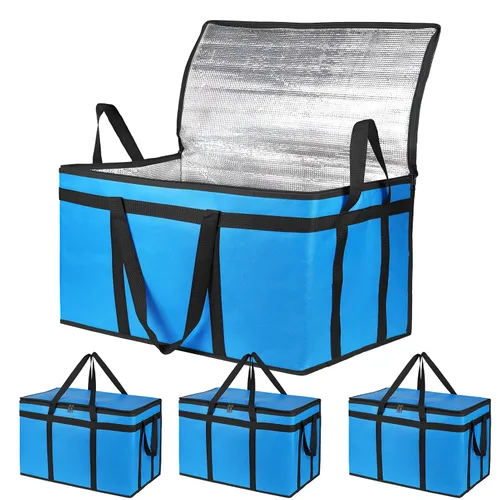 Miniatura 18 de Bolsa térmica, suave y aislada, bolsa de alimentos plegable para entrega de alimentos, portátil, color negro, paquete de 4, tamaño L