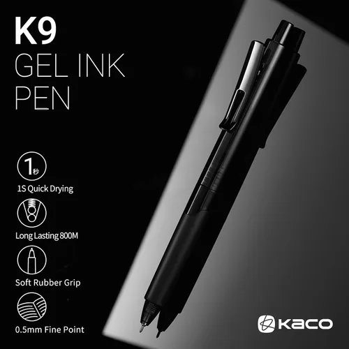 Miniatura 2 de Kaco K9 - Juego de 10 bolígrafos de gel de tinta negra, retráctiles, punta fina de 0.020 in, secado rápido, bolígrafos estéticos, suministros