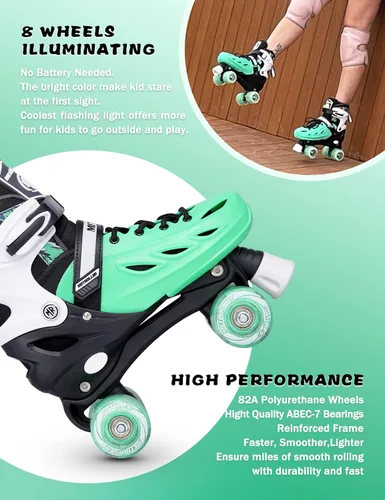 Miniatura 3 de METROLLER Patines de ruedas para niñas de 5 a 8 a 12 años y niños y adolescentes, 4 tamaños ajustables para niños pequeños con ruedas iluminadas