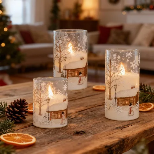 Miniatura 3 de Velas de muñeco de nieve de vidrio sin llama con pilas, control remoto y temporizador, cera real, LED, parpadeantes, pilar de velas blancas, luz
