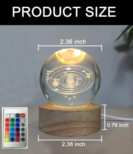 Miniatura 4 de Zabalar Luz nocturna de bola de cristal 3D con base de luz LED colorida, regalo del día de San Valentín, luces LED, lámpara de mesa que cambia