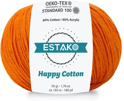 Miniatura 61 de Estako Happy Cotton, 1,76 oz (50 g) / 180 yardas (165 m) de lana 60 % algodón y 40 % acrílico, suave, fina/deportiva (2) para crochet y tejer