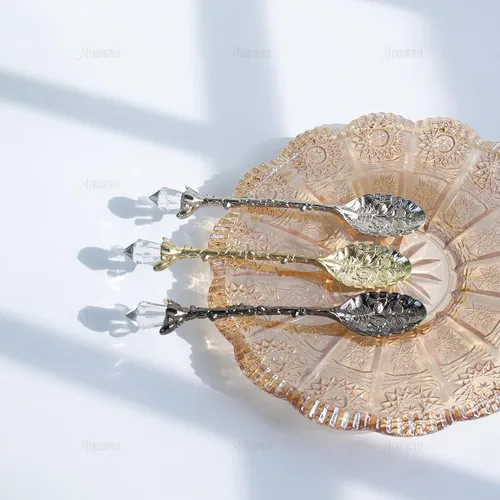Miniatura 7 de AUEAR, Juego de cucharas decorativas de aleación antigua de cristal retro, para café, té, postre, mini helado, para oficina en casa (paquete de 5)