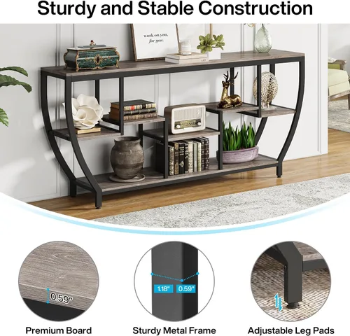 Miniatura 6 de Tribesigns Mesa de sofá de 70.9 pulgadas de largo con estantes, mesa consola rústica con almacenamiento, mesa de entrada industrial, soporte de TV