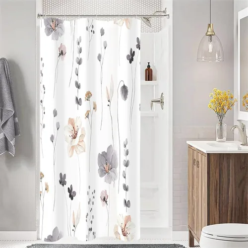Miniatura 40 de Gibelle Cortina de ducha con estampado floral de acuarela, cortina de ducha retro naranja azul marino para baño, juego de cortina de ducha moderna