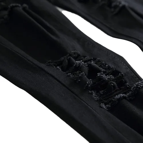 Miniatura 9 de Pantalones de mezclilla ajustados para hombre, rasgados, elásticos, desgastados, pierna cónica, desgastados, pantalones de mezclilla para hombre