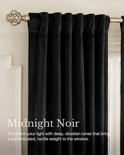 Miniatura 6 de NICETOWN Cortinas de terciopelo negro de 84 pulgadas de largo, 2 paneles, bolsillo para barra y pestaña trasera, cortinas opacas de lujo, cortinas