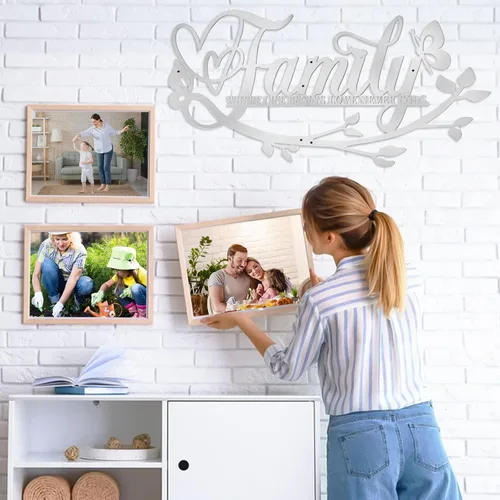Miniatura 4 de AUHOKY Letrero de metal con texto en inglés «Family Where Life Begins Love Never Ends» («Family Where Life Begins Love Never Ends») de metal, Plata