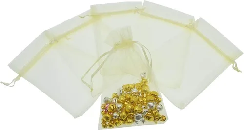 Miniatura 4 de Lautechco 100 bolsas de organza – 4 x 6 pulgadas, bolsas de regalo de malla beige con cordón para Navidad