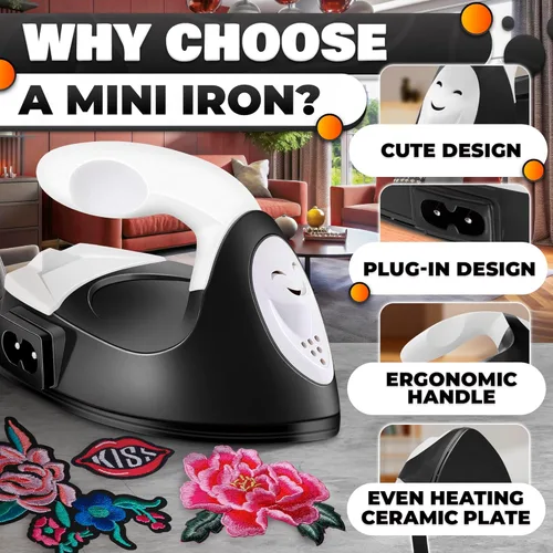 Miniatura 9 de Mini plancha para manualidades – Mini plancha de manualidades negra para parches, costura y acolchado con placa térmica de cerámica y cable largo