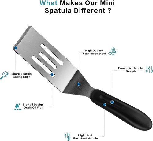 Miniatura 3 de Pequeña espátula profesional mini para servir, juego de 2 piezas de espátulas de acero inoxidable, volteador para cortar y servir para la cocina