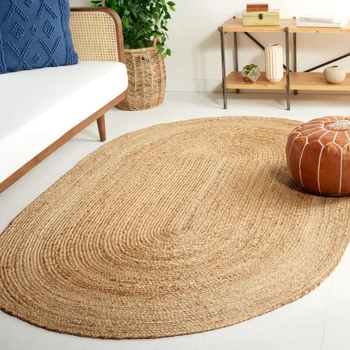 Miniatura 9 de SAFAVIEH Alfombra de Área Redonda de 10' - Colección de Fibra Natural - Verde y Marrón Natural, Yute Hecho a Mano, Diseño de Borde Trenzado (NF801G)