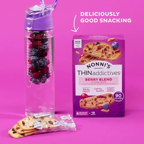 Miniatura 4 de Nonni's THINaddictives - Galletas delgadas de almendra y mezcla de bayas con arándanos rojos y azules, bayas doradas, pasas y semillas de girasol