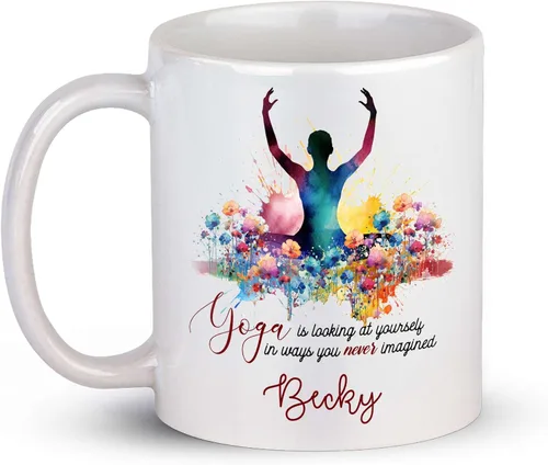 Miniatura 16 de Taza de café personalizada con nombre para yoga, taza de té de yoga con divertido diseño de perezoso, taza de inspiración para yoga y amantes